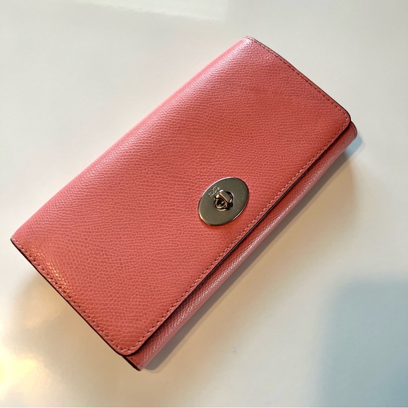 Coach Handbags - Coach Leather Bifold Clutch Wallet Rose Pink Turn Lock Dust Bag